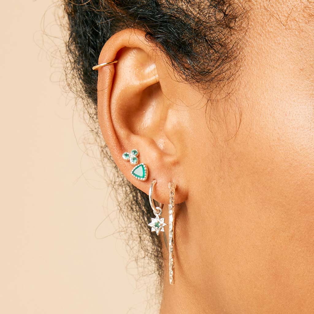 EMERALD SILVER STAR HOOP EARRINGS