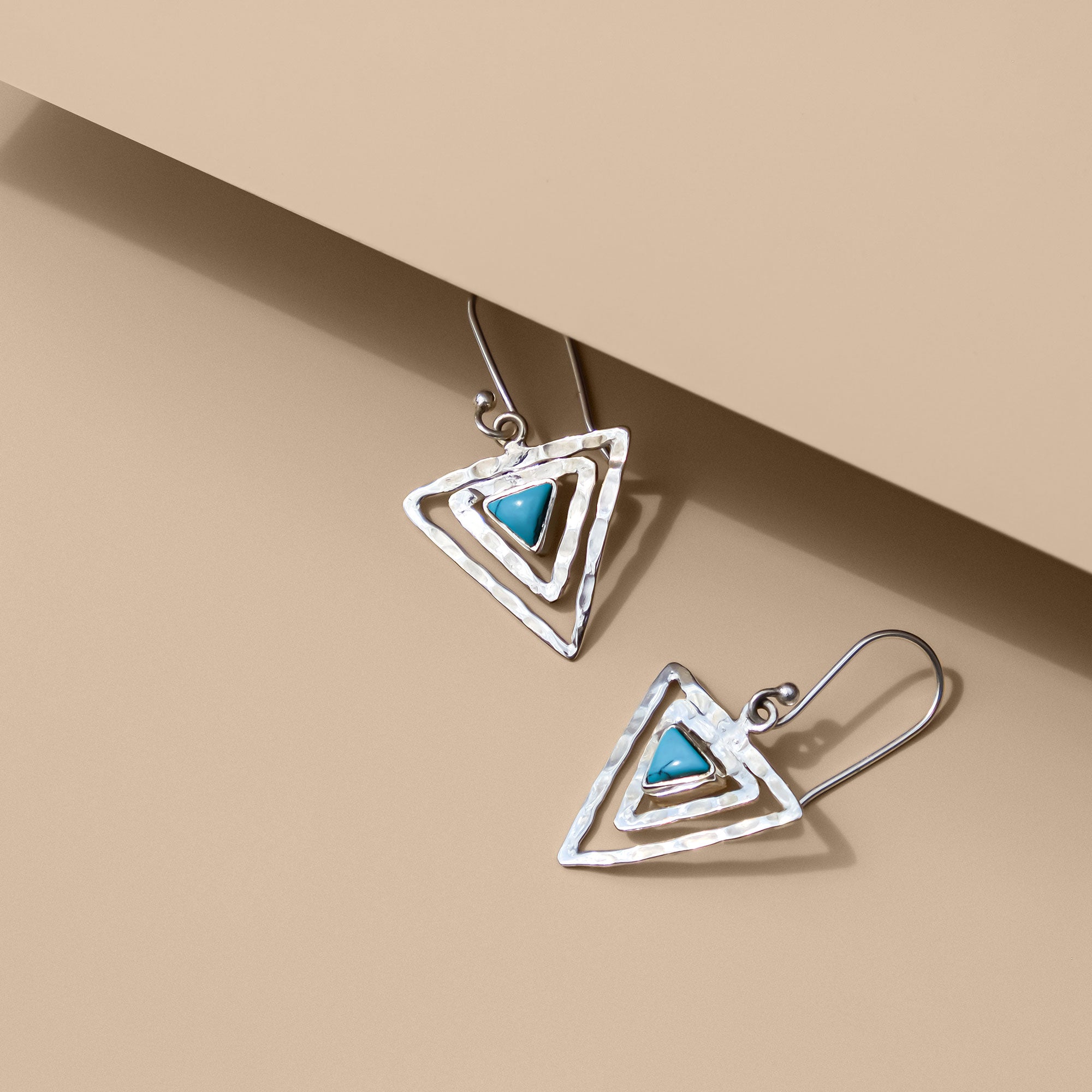 Silver Turquoise Triangle Drop Earrings