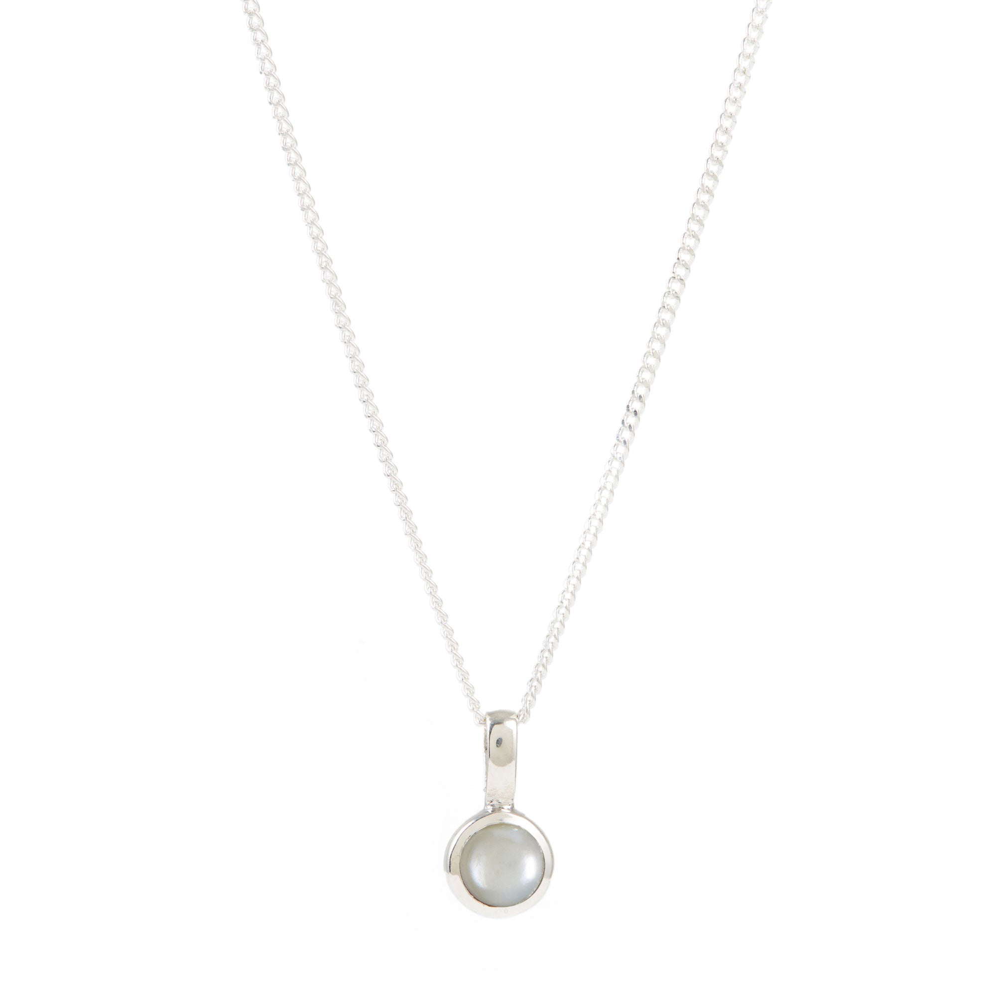 Pearl June Birthstone Necklace Silver