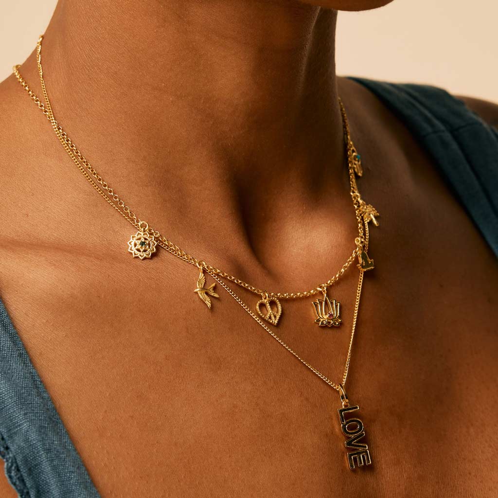 Gold Symbolic Charm Necklace, Gold Necklace with Symbolic Charms, Meaningful Charm Necklace