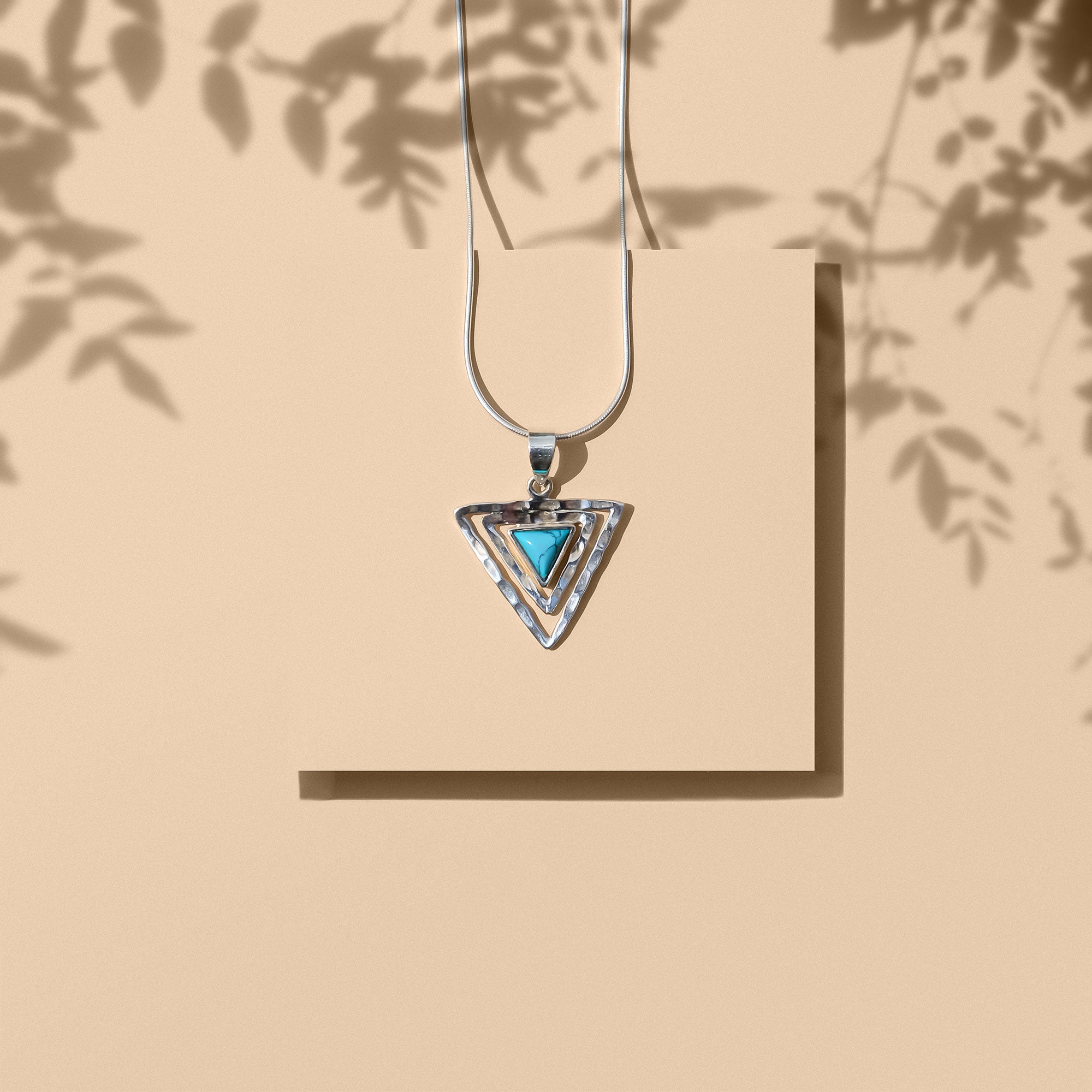 Silver Turquoise Triangle Necklace 