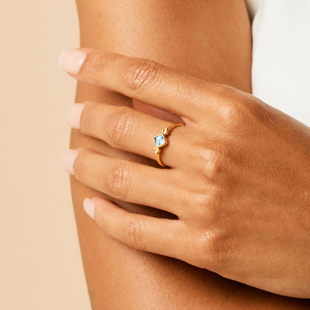 Gold Vermeil Ring, London Blue Topaz Stacking Ring