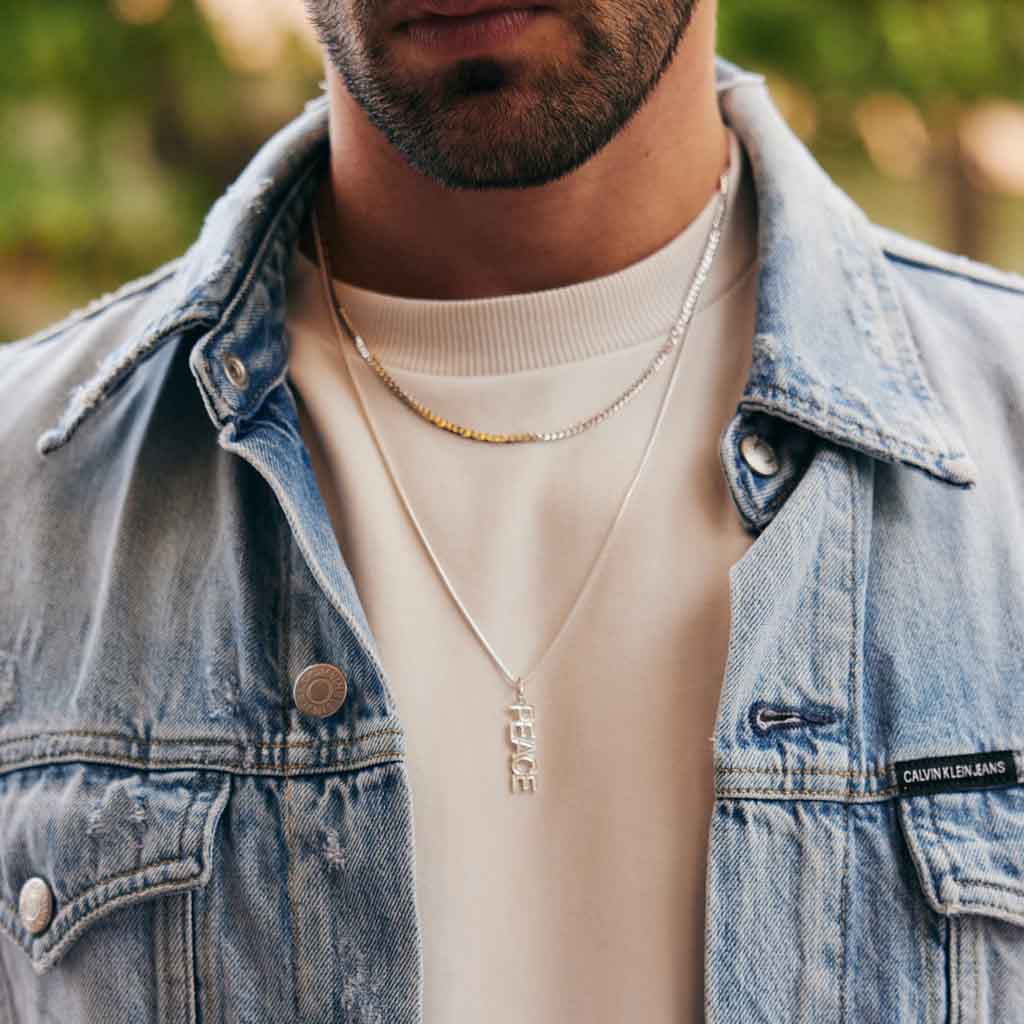 Silver Peace Necklace For Men Snake Chain