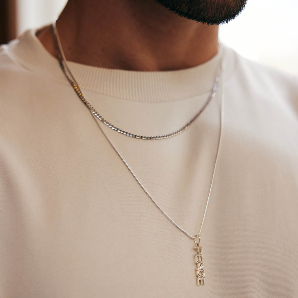 Silver Peace Necklace For Men Snake Chain