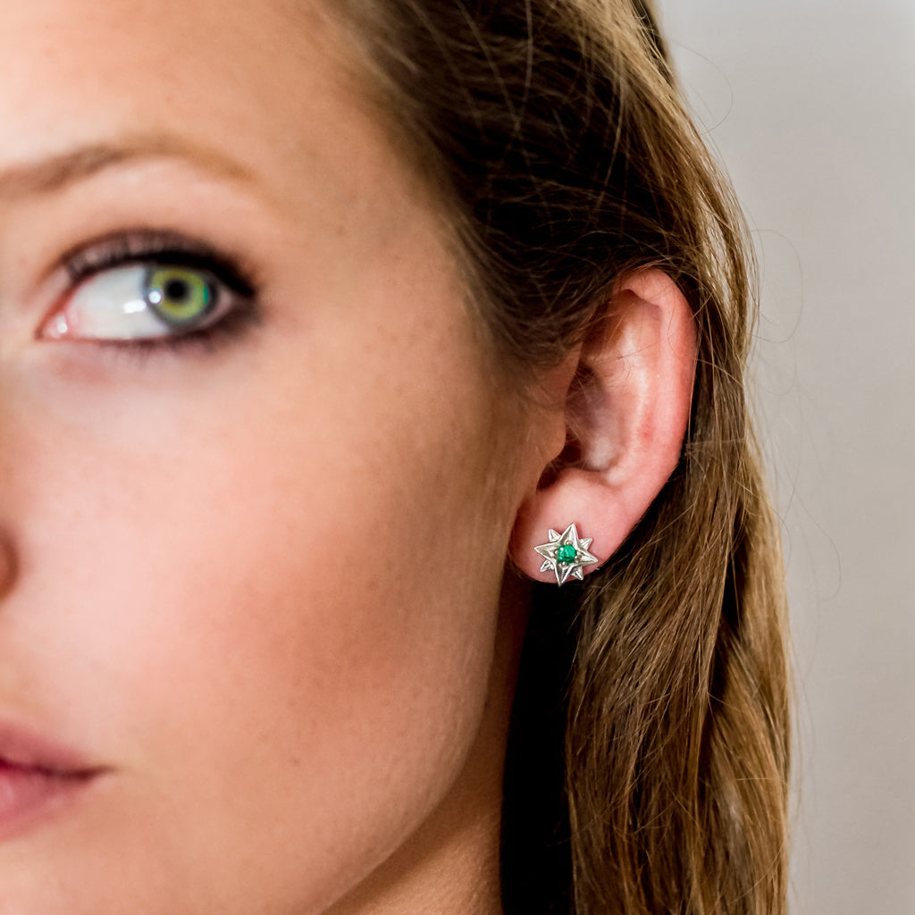 Emerald Star Stud Earrings