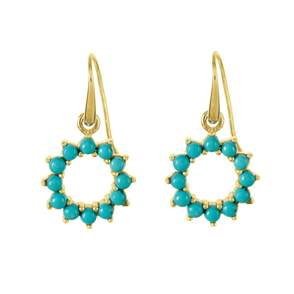 Halo Radiance Turquoise Drop Earrings - Gold