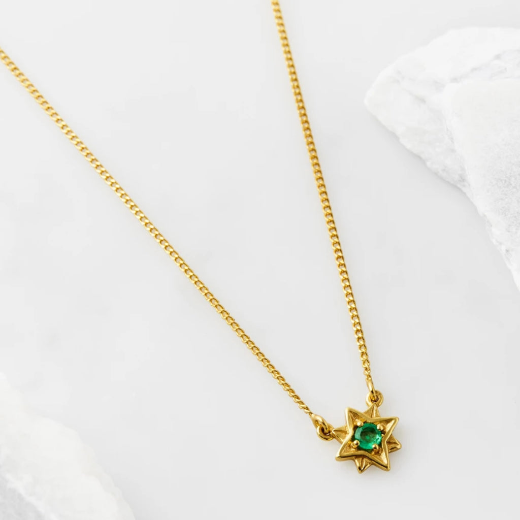 Guiding North Star Necklace - Gold and Emerald