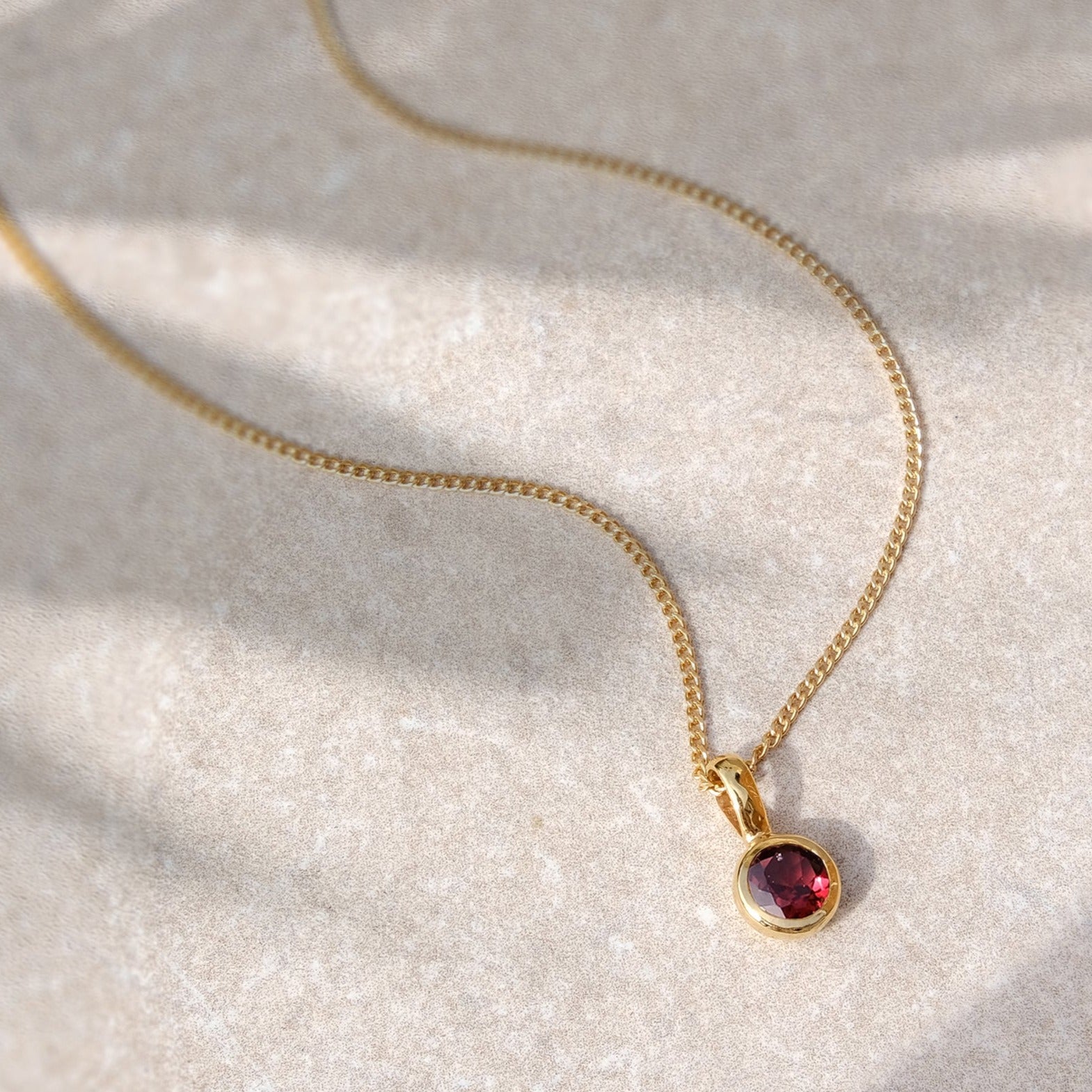 Garnet January Birthstone Necklace Gold