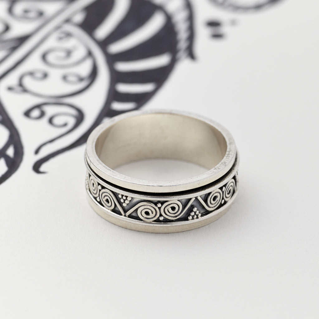 Sterling Silver Aztec Spin Ring for Men