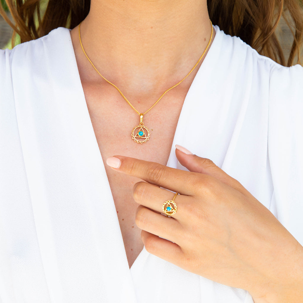 THROAT CHAKRA GOLD RING & NECKLACE