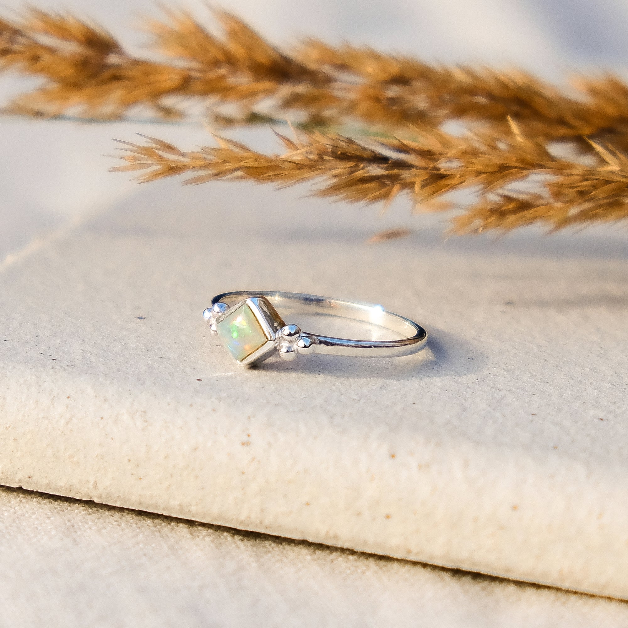 Opal Ring, Silver Stacking Ring, October Birthstone