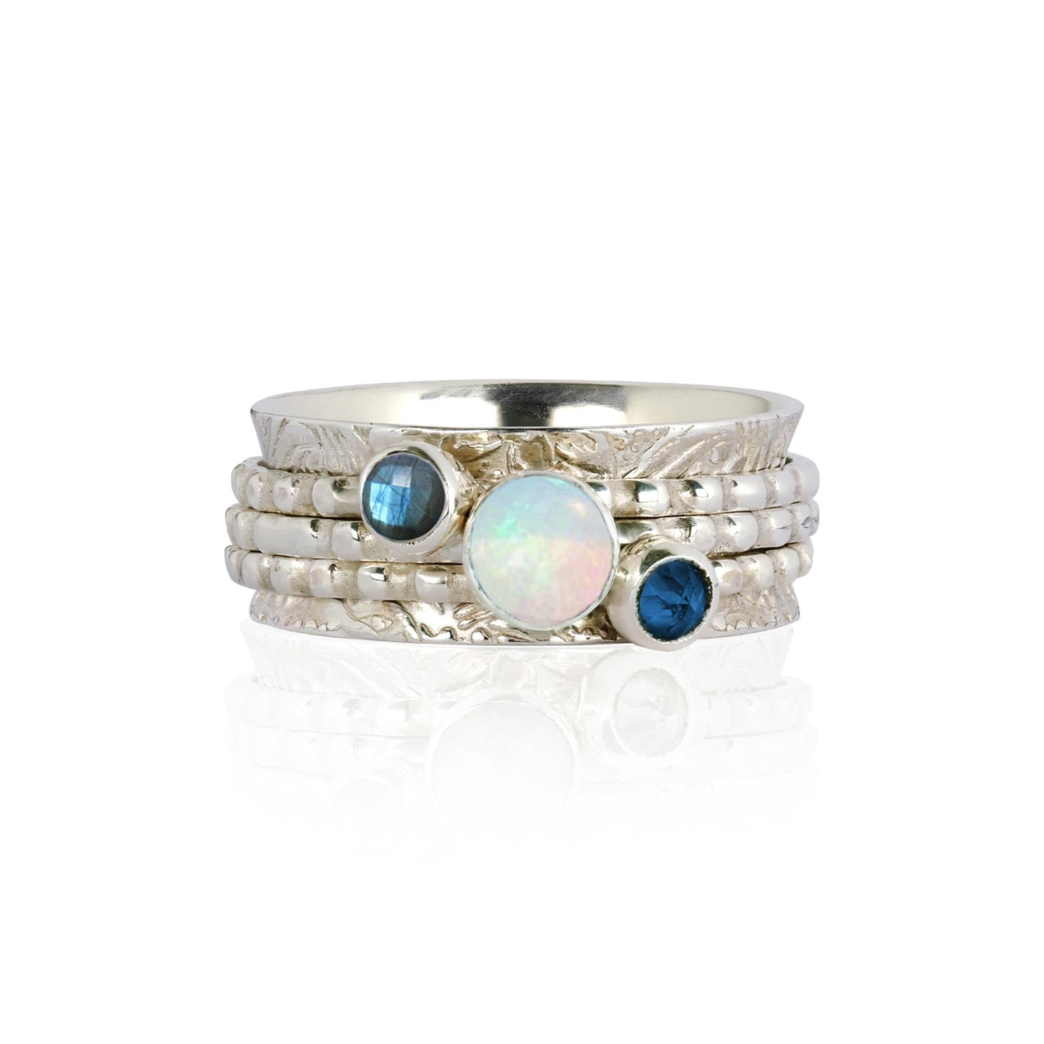 Silver Embossed Personalised Spinning Ring, Gemstone Spinning Ring, Personalised Birthstone Spinning Ring