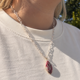Pink Rhodochrosite Marquise Gemstone Necklace