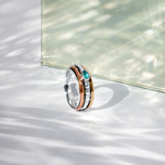 Mixed metal spinning ring with turquoise topaz gemstone, spinning ring, spin rin