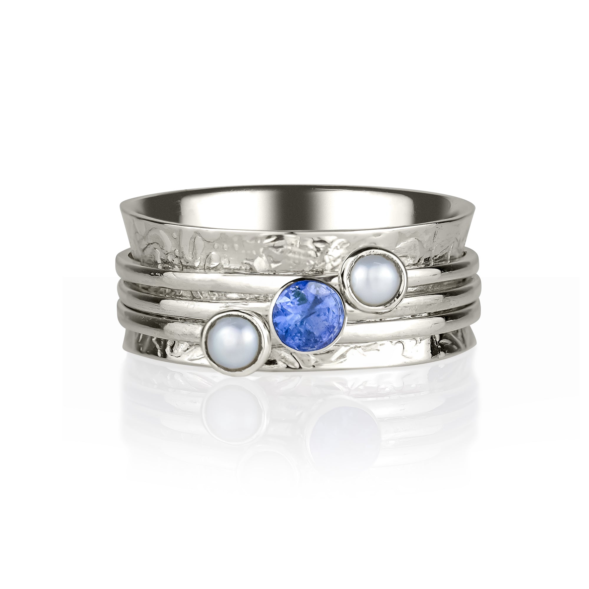 Tanzanite and Pearl Spinning Ring