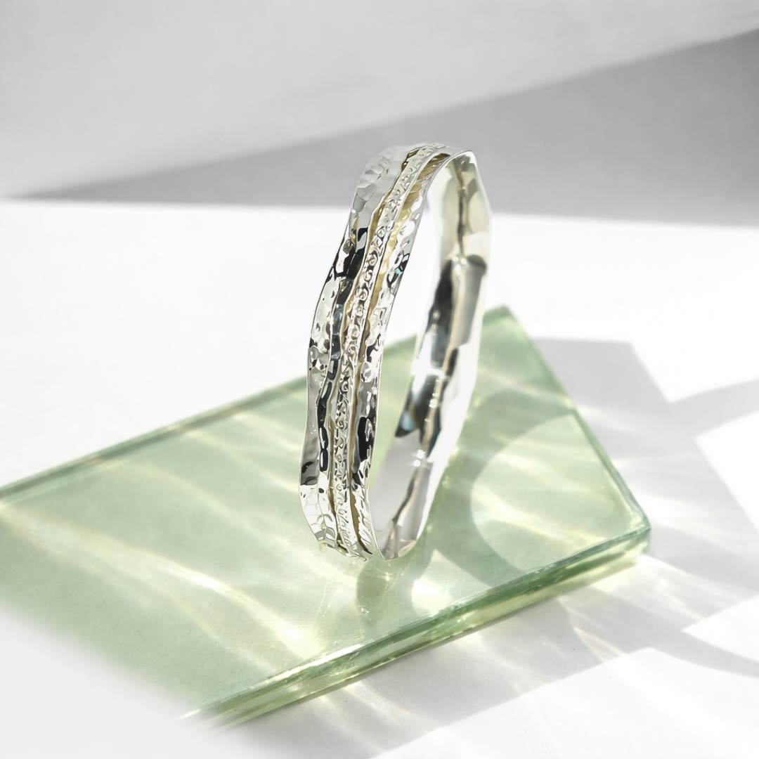 Sterling Silver Hammered Spinning Bangle