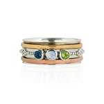 Personalised Spinning Ring For Her, Personalised Birthstone Spinning Ring, Gemstone Personalised Spin Ring, Gemstone Trio Silver Ring