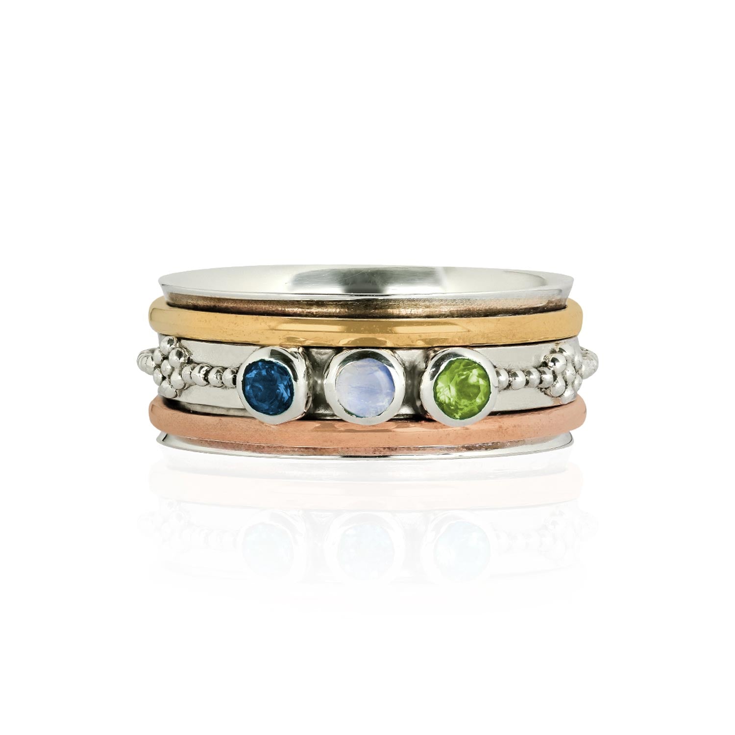 Personalised Spinning Ring For Her, Personalised Birthstone Spinning Ring, Gemstone Personalised Spin Ring, Gemstone Trio Silver Ring
