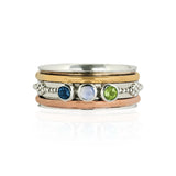 Personalised Spinning Ring For Her, Personalised Birthstone Spinning Ring, Gemstone Personalised Spin Ring, Gemstone Trio Silver Ring