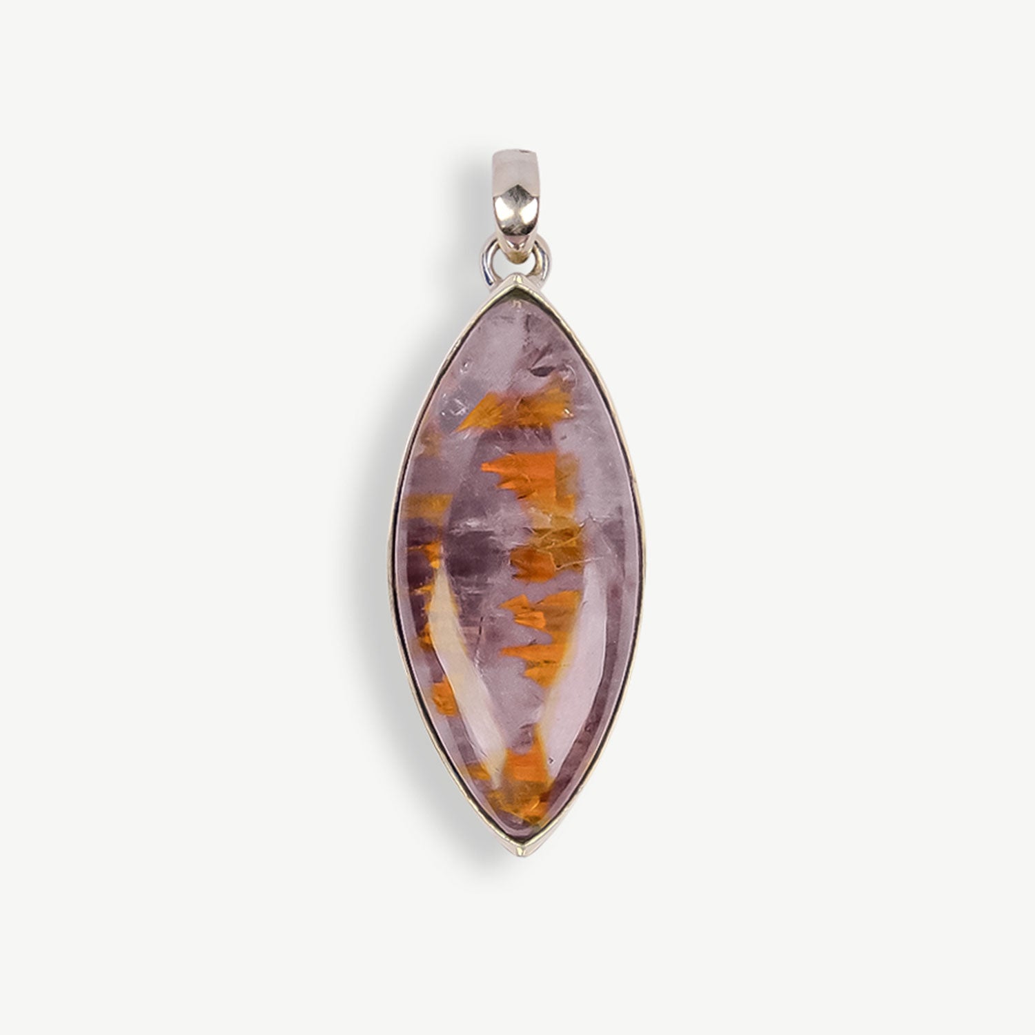Amethyst Cacoxenite Marquise Pendant, Purple and Amber Unique Pendant
