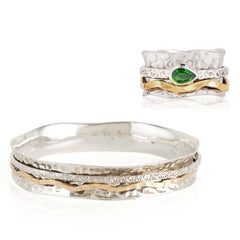 Aura Magic Mixed Metal Spinning Ring with Chrome Diopside Stone and Matching Spinning Bangle