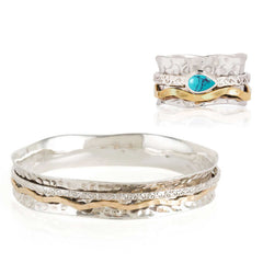 Turquoise Mixed Metal Spinning Ring with Matching Spinning Bangle, Turquoise Spinning Ring