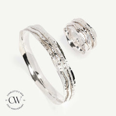 Sterling Silver Hammered Spinning Ring and Matching Bangle Gift Set