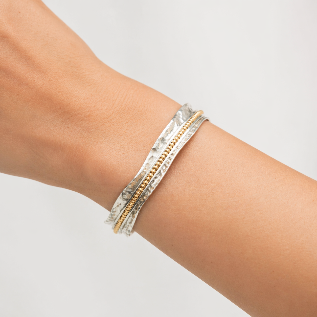 Mixed Metal Spinning Bangle, Scalloped Edge Silver Spin Bangle, Silver Spinning Bangle