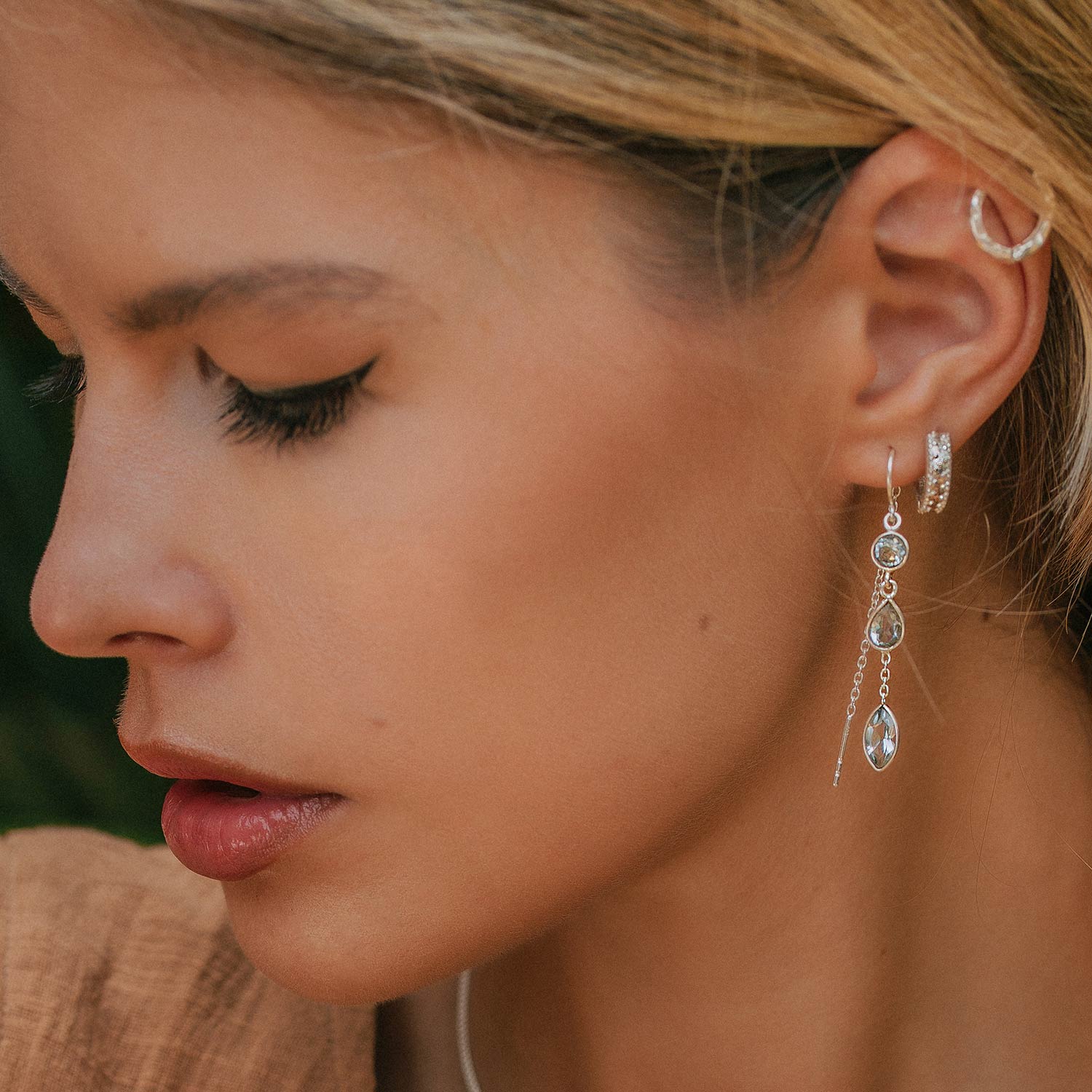 Blue Topaz Threaders, Blue Topaz Earrings, November Birthstone Earrings, Blue Topaz Drop Earrings, Sterling Silver November Birthstone Threader Earrings