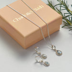 Pear-shaped genuine gemstone birthstone earring and necklace set from Charlotte's Web Jewellery in Sterling Silver