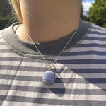 Blue Lace Agate Necklace, Pale Blue Gemstone Pendant, Square Blue Striped Pendant, Blue Lace Agate Pendant, Blue Pendant
