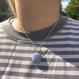 Blue Lace Agate Necklace, Pale Blue Gemstone Pendant, Square Blue Striped Pendant, Blue Lace Agate Pendant, Blue Pendant