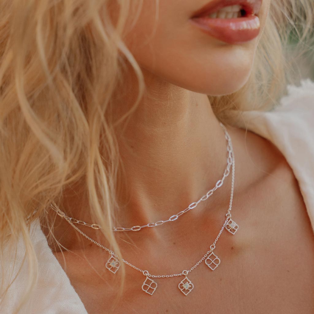 Diamond Cut Paperclip Silver Chain, Layered Necklaces