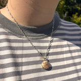 Coral Meligano Pendant, Coral and Grey Gemstone Pendant, Peach and Grey Pendant, Orange and Grey Pendant, Round coral pendant, Round Coral Meligano Necklace