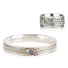 Ethereal Galaxy Gemstone Silver Spinning Ring and Bangle Set