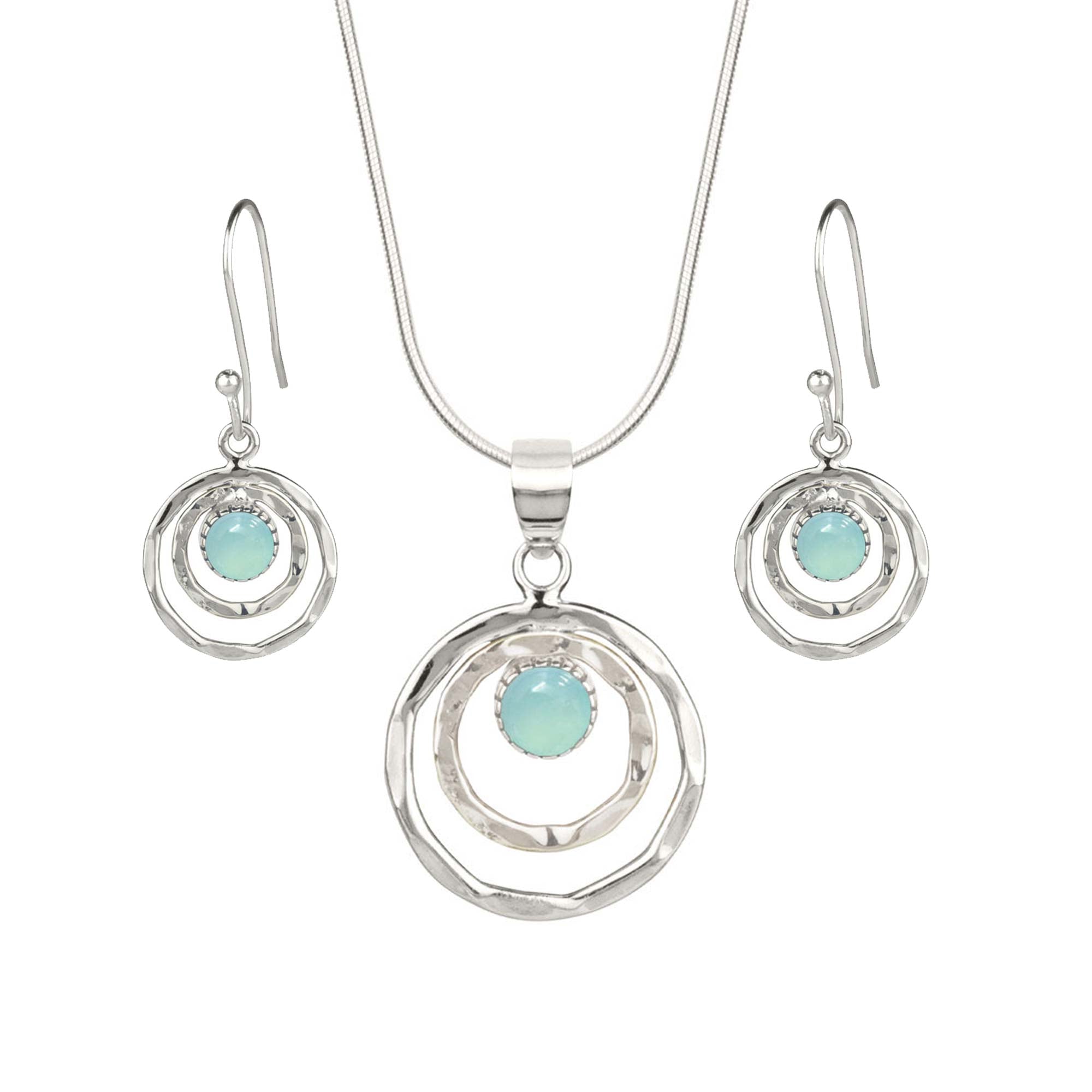 Aqua Chalcedony Silver Necklace and Earring Gift Set