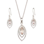 Sterling silver infinity symbol earring and necklace set with genuine rose quartz