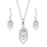 Sterling silver infinity symbol earring and necklace set with genuine rose quartz