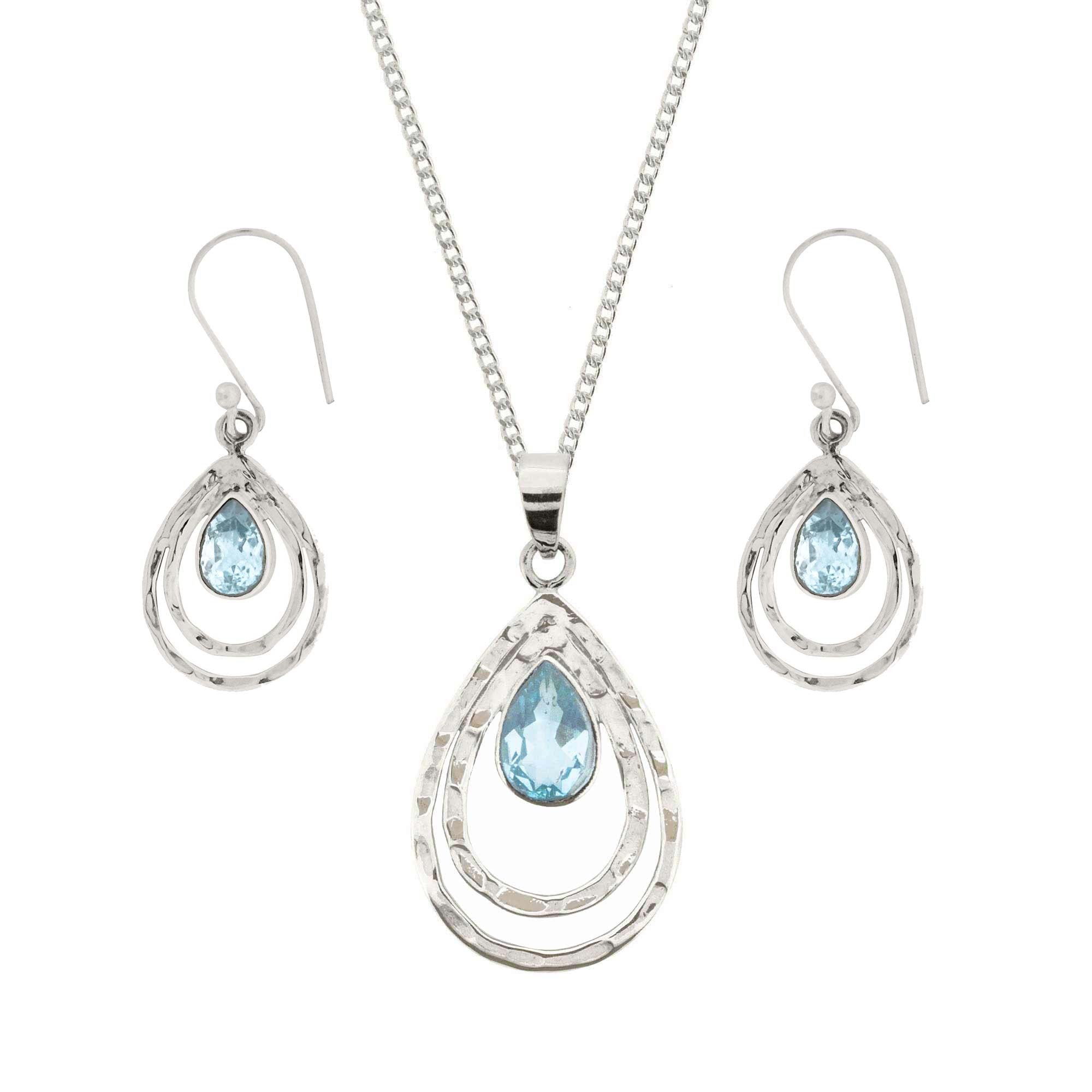 Blue Topaz Silver Necklace and Earring Set