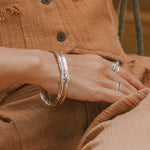 Aura Magic Mixed Metal Wavy Edge Spinning Bangle and Matching Spinning Ring with Turquoise stone