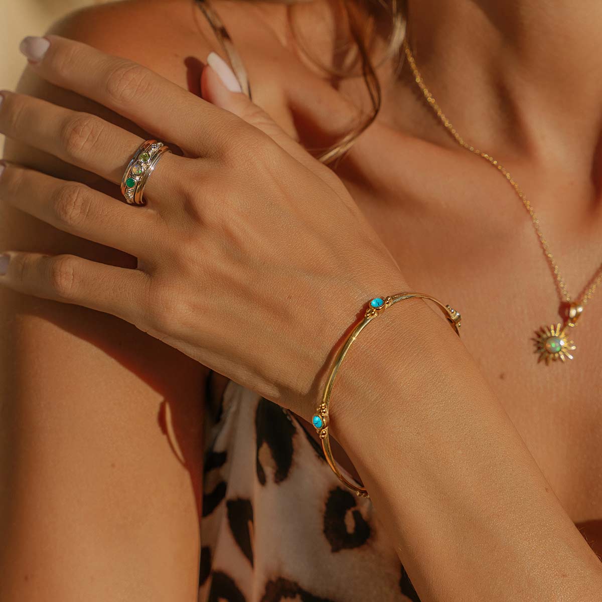 Turquoise Stone Gold Bangle, Gold Turquoise Stack Bangle, Turquoise Jewellery, December Birthstone Gold Bangle