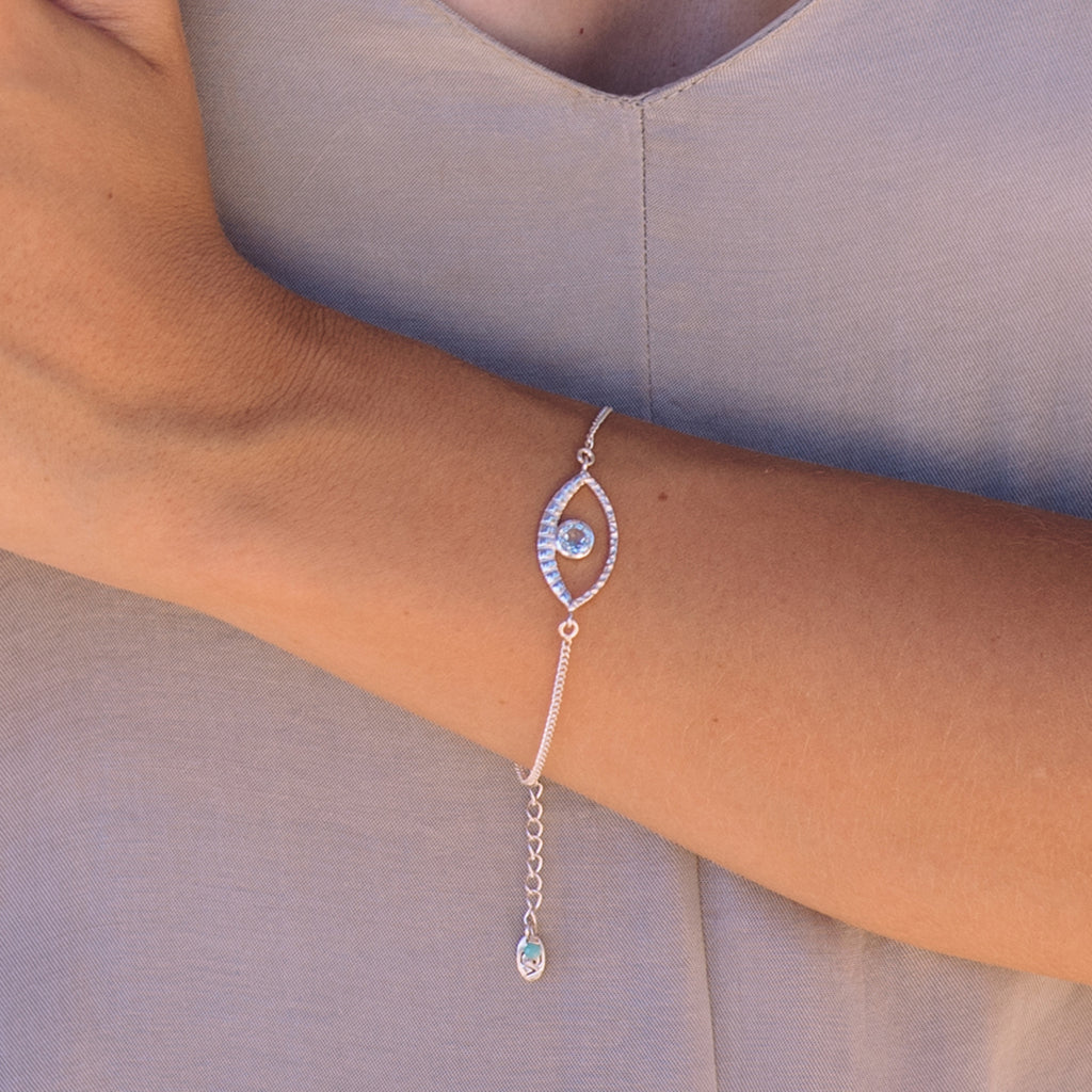 Silver Eye of Intuition Blue Topaz Bracelet