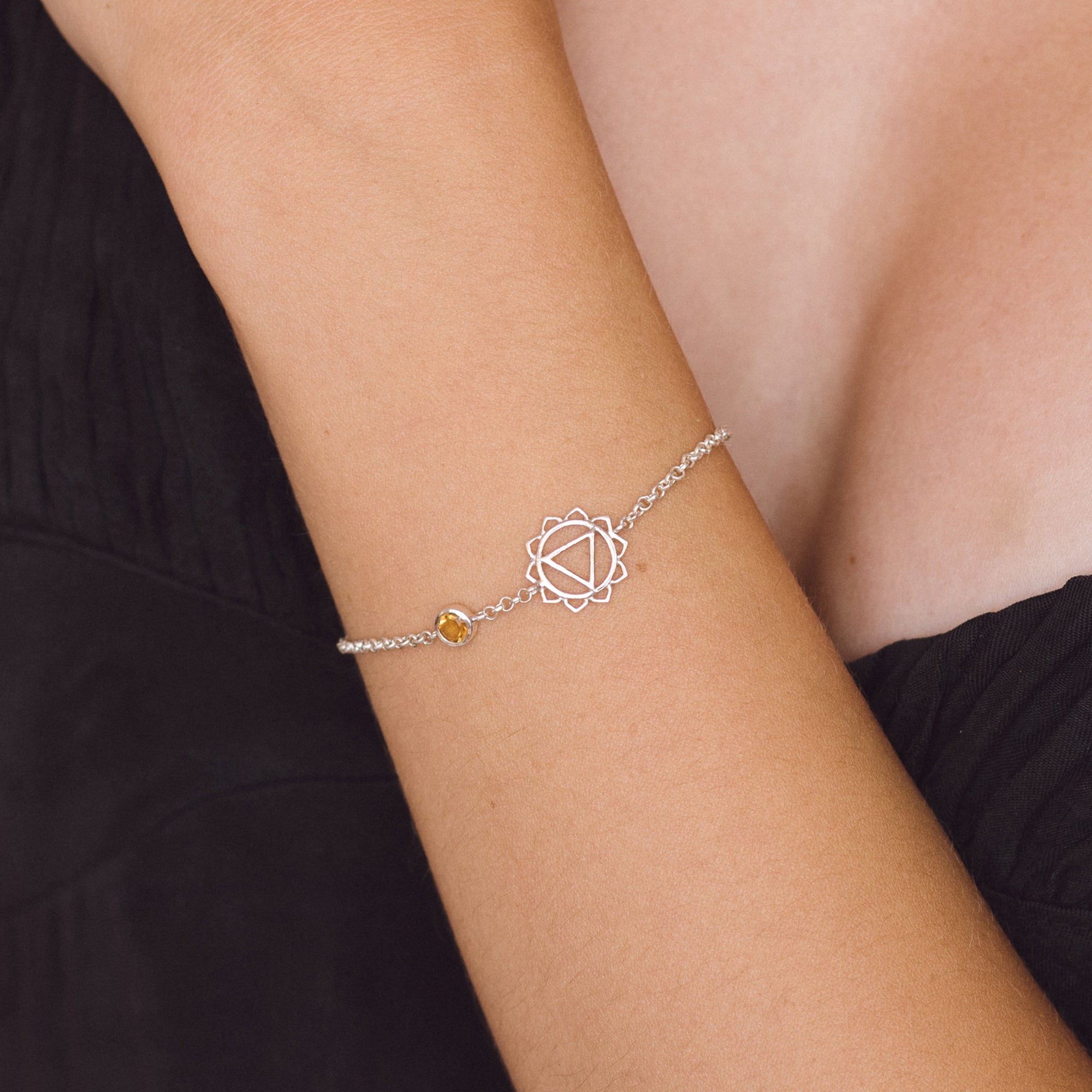 Sterling silver solar plexus chakra bracelet with citrine gemstone 