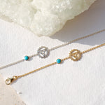 Gold and sterling silver throat chakra bracelet with turquoise gemstone