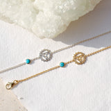 Gold and sterling silver throat chakra bracelet with turquoise gemstone