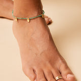 Green beaded green onyx anklet with gold charms