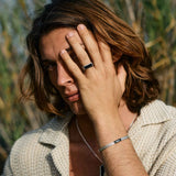 sterling silver mens bangle with black onyx and matching ring and necklace