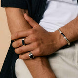 sterling silver mens bangle with black onyx and indian detailing