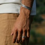Indian inspired mens cuff sterling silver bracelet