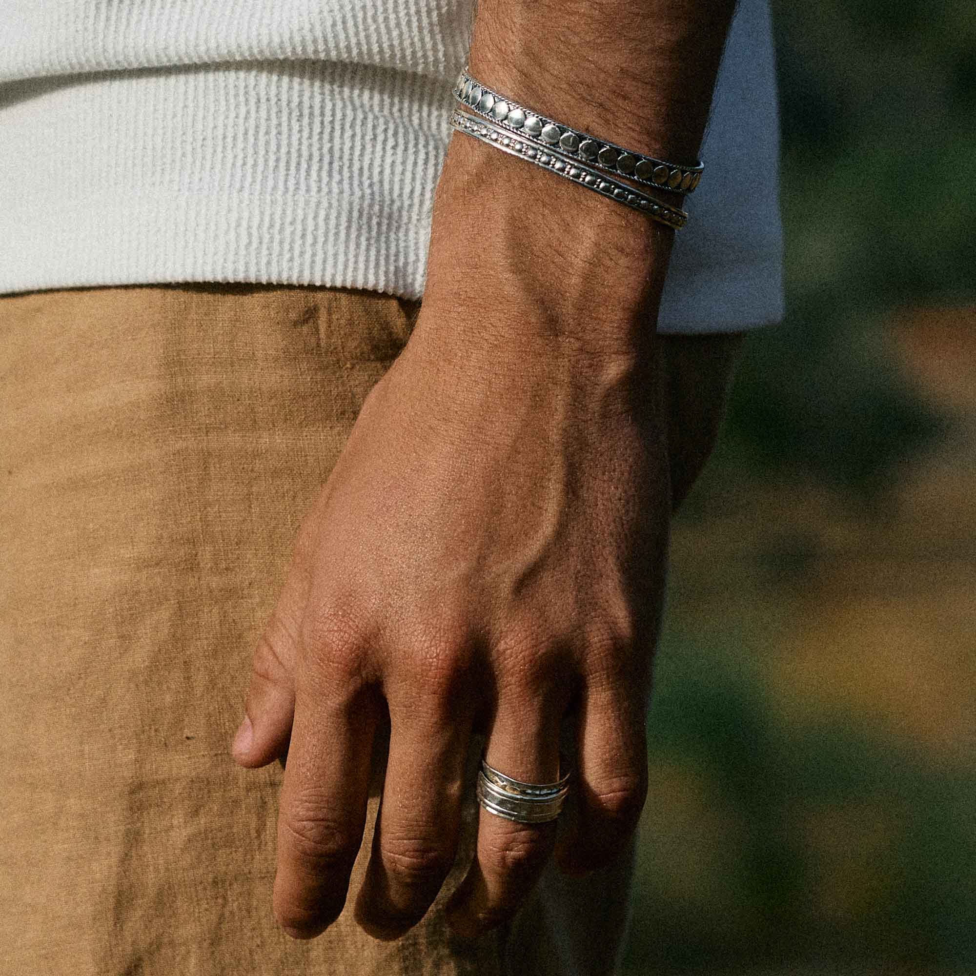 Indian inspired mens cuff sterling silver bracelet